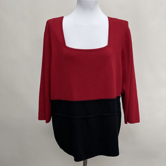 Cable & Gauge Women's Knit Top Size 2X Red Black Square Neck - Picture 1 of 8